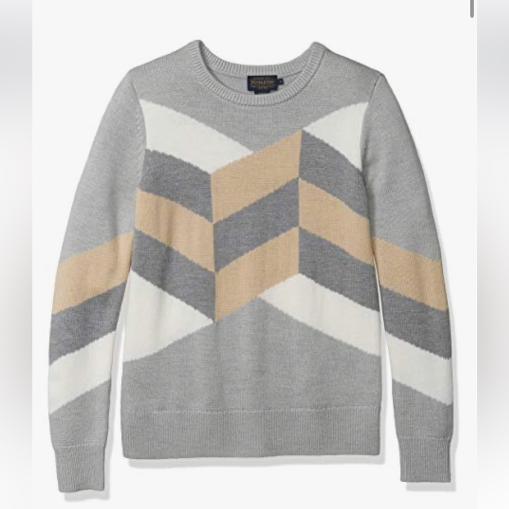 Pendleton Chevron Pattern Crew Neck Sweater - Gra… - image 1
